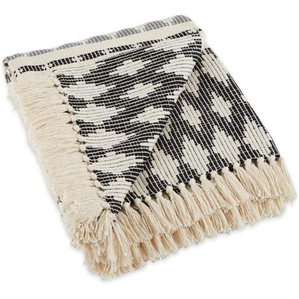 California Casual, Colby Southwest Woven Throw, Black & Gray, 50x60